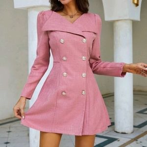 Double Breasted Puff Sleeve Tweed Dress